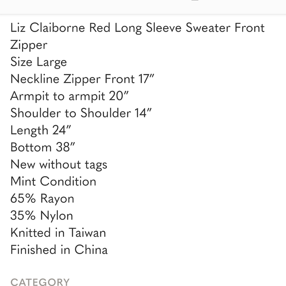 Liz Claiborne Red Long Sleeve Sweater Front Zipper Size L - Picture 4 of 4